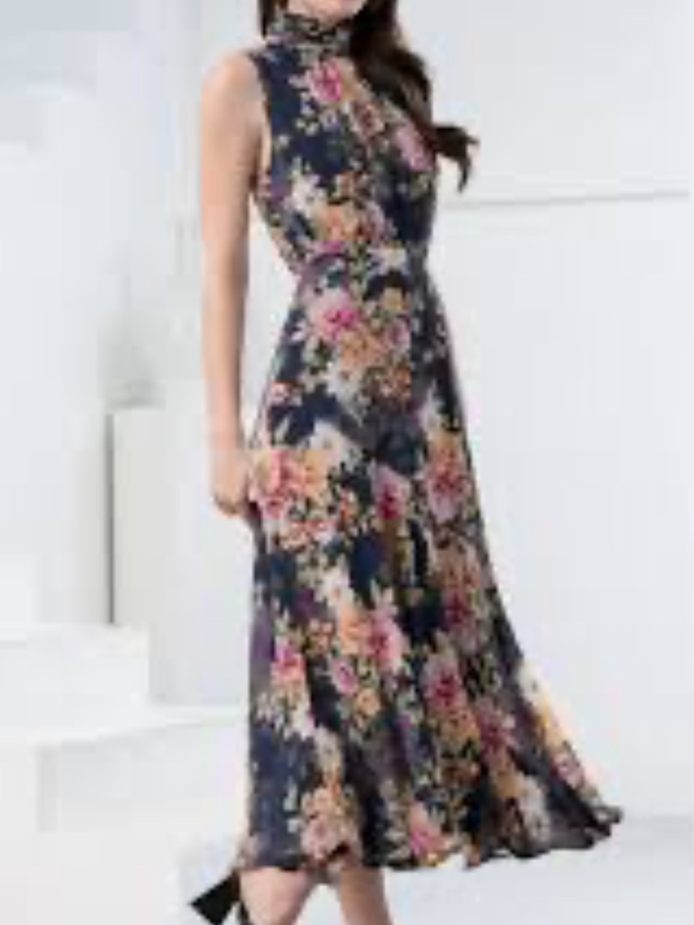 Yumi Kim Navy Floral High-Neck Maxi Dress